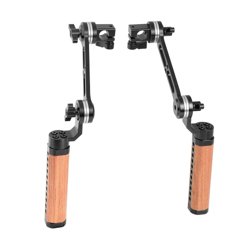 CAMVATE Adjustable Wooden Handgrip With ARRI Rosette Style Connection Joint & 15mm Single Rod Clamp (A Pair)