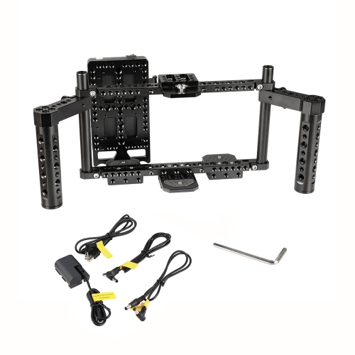 CAMVATE Adjustable Camera 7" Monitor Cage Rig With Dual Cheese Handle & Power Supply Splitter