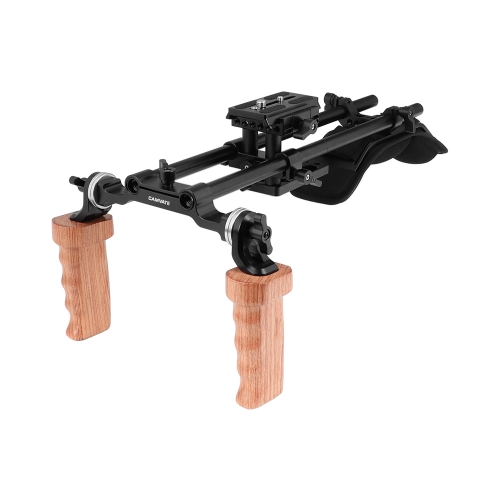 CAMVATE Pro Shoulder Support Rig With Manfrotto Quick Release Plate & Dual Wooden Hand Grip Rosette Connection