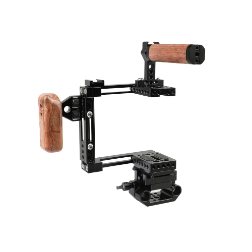 CAMVATE Adjustable Half Cage Kit With Manfrotto Quick Release Plate 15mm Railblock Base + Wooden Handgrip