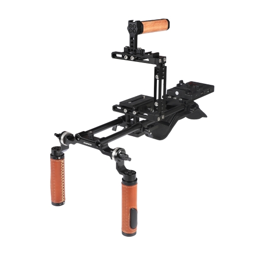 CAMVATE Pro Shoulder Mount Rig + Extension-type Half Cage With Manfrotto Quick Release Plate + V Mount Power Splitter