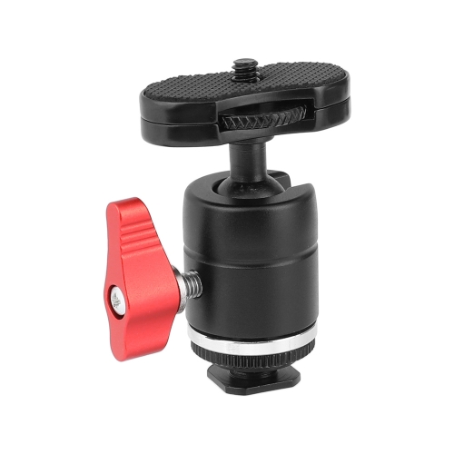 CAMVATE 1/4"-20 Male Thread Mini Ball Head With Shoe Mount Adapter & Red Ratchet Locking Knob