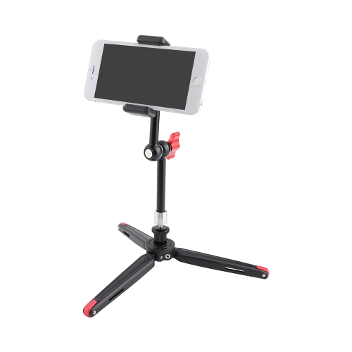 CAMVATE Firm Foldable Mini Tabletop Tripod + 11" Magic Arm With 1/4" Threads + Cellphone Clip