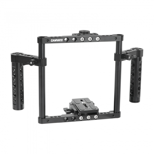 CAMVATE Hand-held Cage Kit With Quick Release Manfrotto Baseplate & Aluminum Cheese Handle Grips For Large / Medium DSLRs With Battery Grip