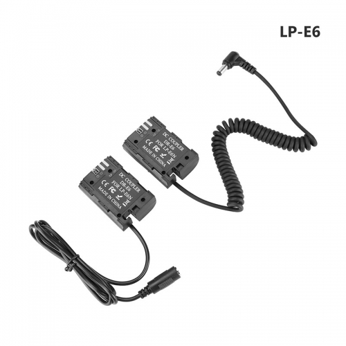 CAMVATE Canon LP-E6 (DR-E6) Double Dummy Batteries To 2.1mm Male and Female Plug DC Cables