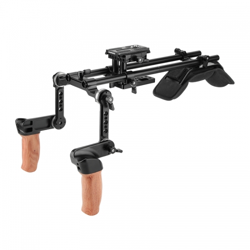CAMVATE Pro Shoulder Mount Rig With Manfrotto Quick Release Plate & ARRI Rosette Magic Arm Wooden Handgrips