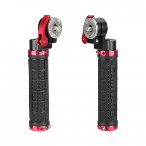 CAMVATE 2×Rubber-covered Hand Grip (Red Lock Rings) With ARRI Rosette M6 Thumbscrew Knob For Handheld Camera Shoulder Rig