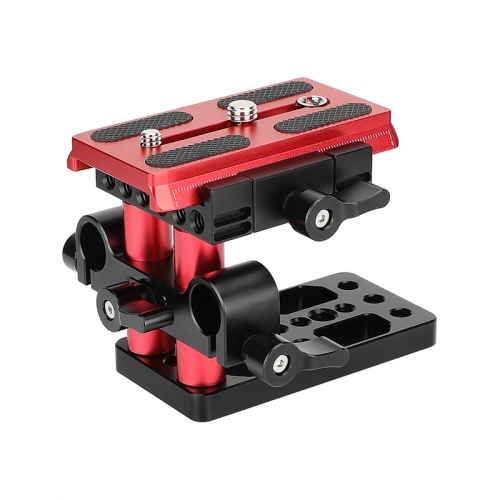 CAMVATE Quick Release Manfrotto Base Plate Mount With Adjustable 15mm Rail Block For Manfrotto Standard Accessory (Red)