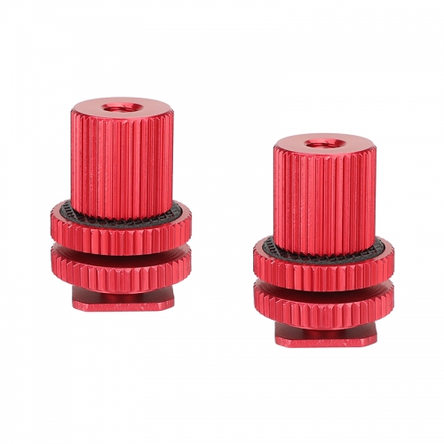 CAMVATE Camera Hot Shoe Mount To 1/4"-20 Female Thread Screw Adapter For DSLR Camera Rig (Red - Pack Of 2)