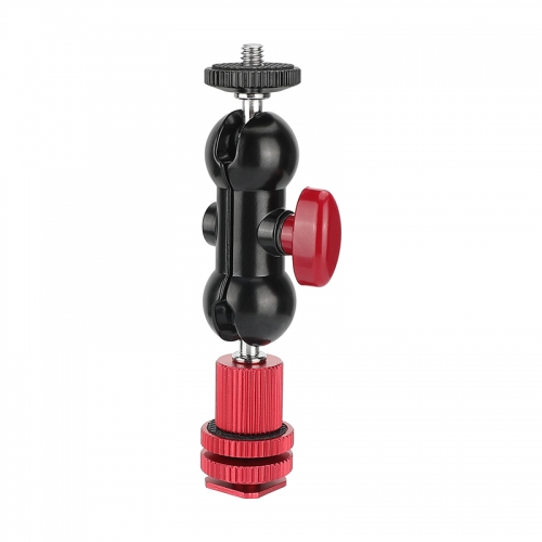 CAMVATE 360°Swivel Ball Head Holder With 1/4"-20 Screw Mount + Camera Hot Shoe Mount (Red) For DSLR Camera Monitor