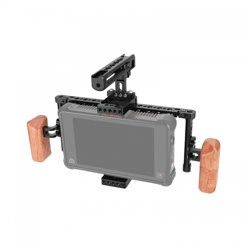 CAMVATE Adjustable 7" Monitor Cage Rig Bracket Support With Dual Wooden Handgrip & Aluminum Top Handle For ATOMOS Ninja Inferno